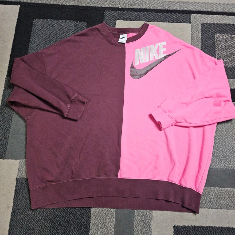 Nike Sweatshirt Womens XL Pink Burgundy Split Two Tone Oversized DV0328-652